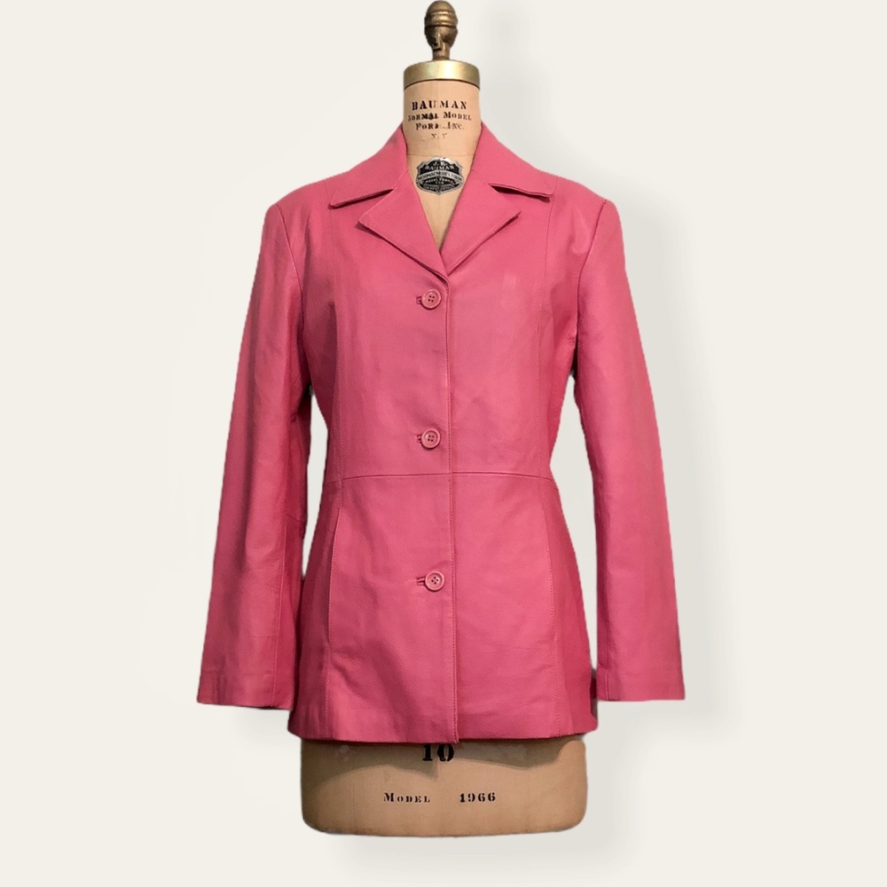 Dark Pink Leather Button Down Jacket by Dialogue